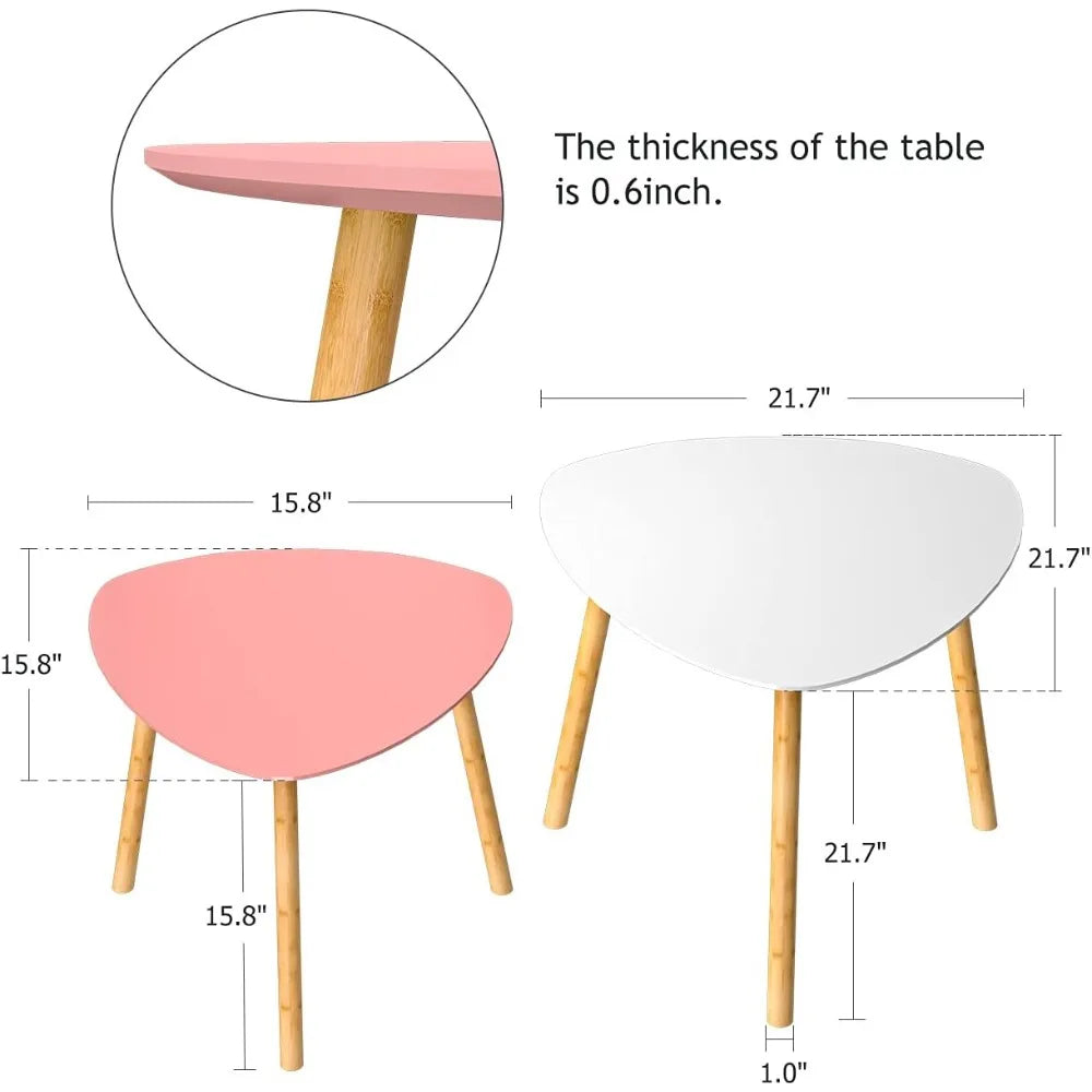 Set of 2 Bamboo Nesting Coffee Tables – Modern Pink & White Triangle End Tables - Homestead & Co