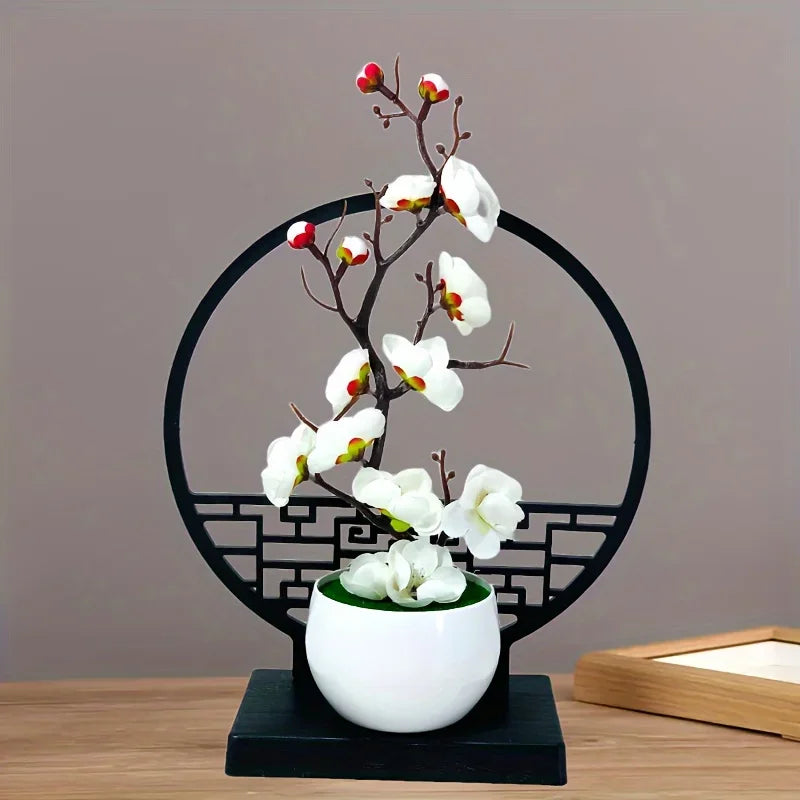 Blossom Bonsai with Decorative Screen Base – Elegant Faux Floral Arrangement for Decor - Homestead & Co