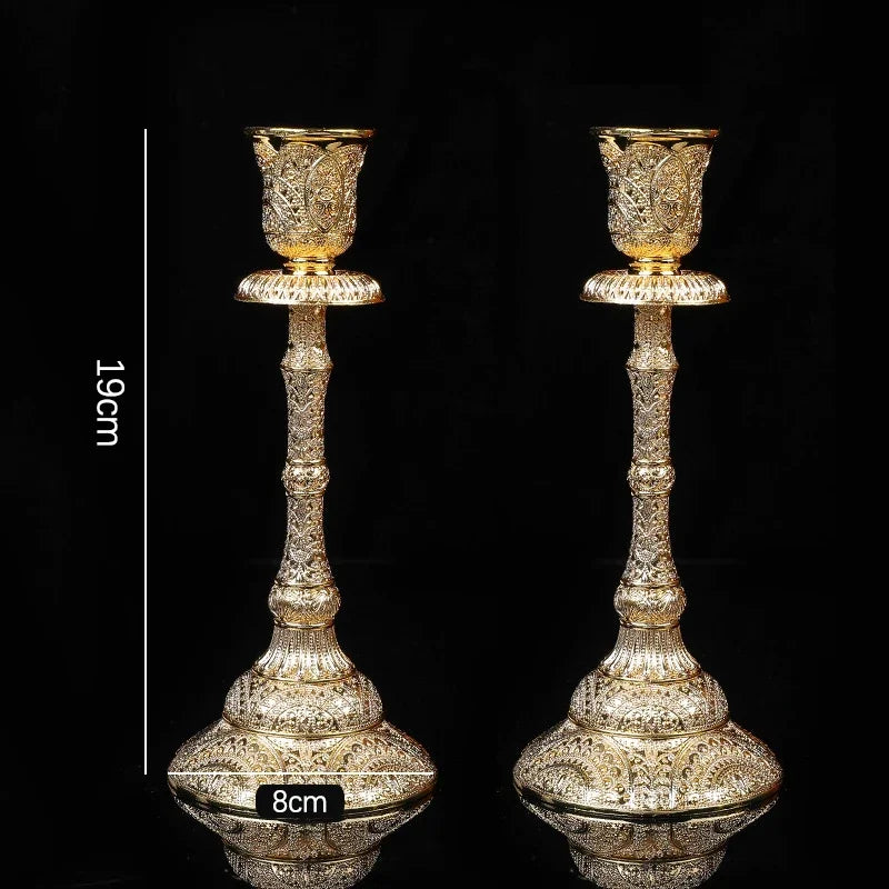 2-Piece Retro Gold & Silver Candle Holders – European Style Zinc Alloy Candlesticks - Homestead & Co