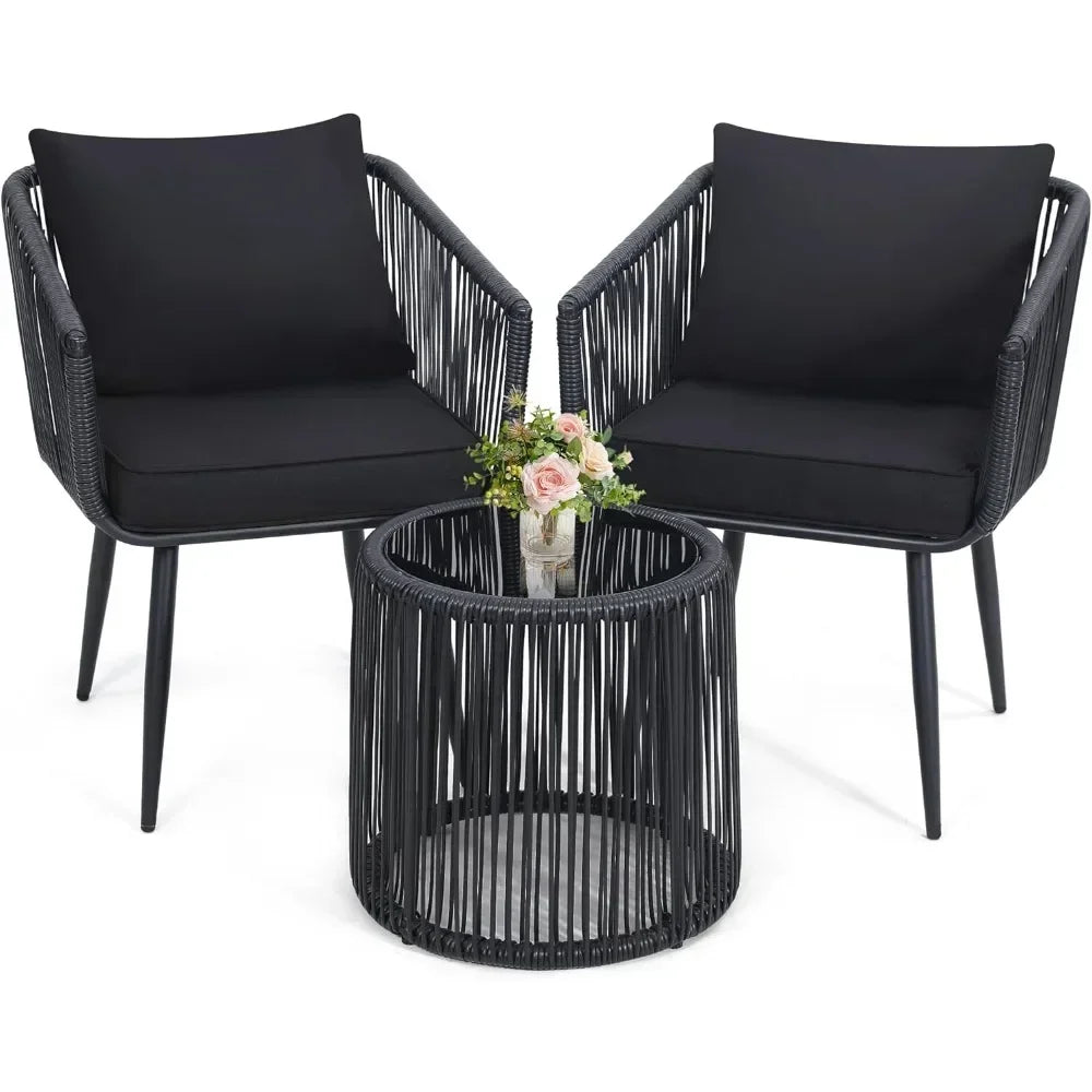 3-Piece Outdoor Rattan Bistro Set – All-Weather Wicker Conversation Chairs Table - Homestead & Co