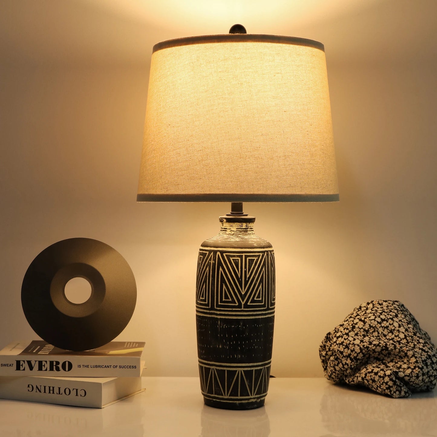 Set of 2 – 25-Inch Handcrafted Southwest Ceramic Table Lamps with Burlap Shades - Homestead & Co