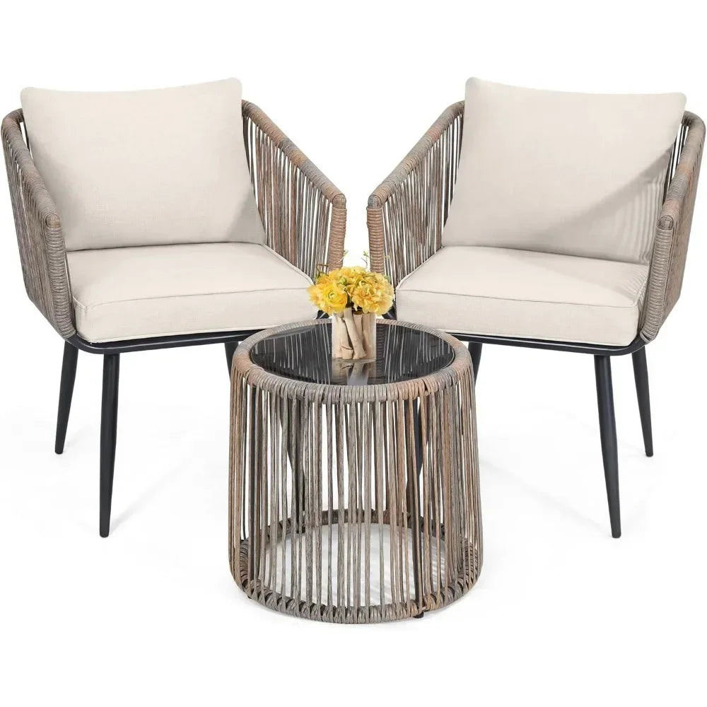 3-Piece Outdoor Rattan Bistro Set – All-Weather Wicker Conversation Chairs Table - Homestead & Co
