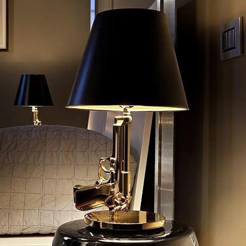 Gold-Plated Gun Table Lamp – Art Deco Decorative Accent Light for Living Room - Homestead & Co