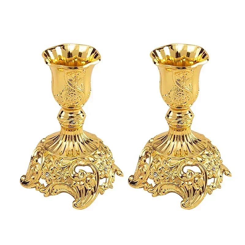 2-Piece Retro Gold & Silver Candle Holders – European Style Zinc Alloy Candlesticks - Homestead & Co