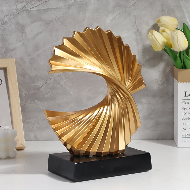 Golden Wave Resin Sculpture – Abstract Art Decor - Homestead & Co