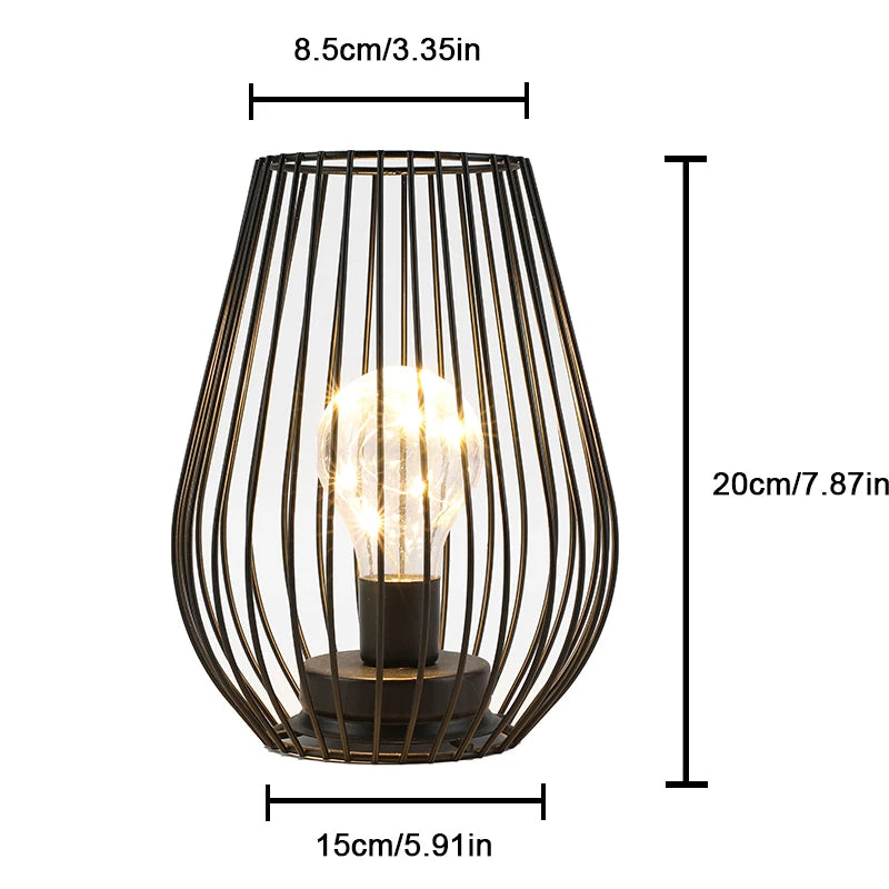 Golden Cage-Style Cordless Table Lamp –  LED Lantern with Warm Light - Homestead & Co