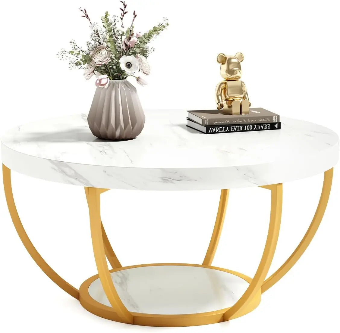 32" Round Marble Coffee Table – 2-Tier Modern Center Table - Homestead & Co