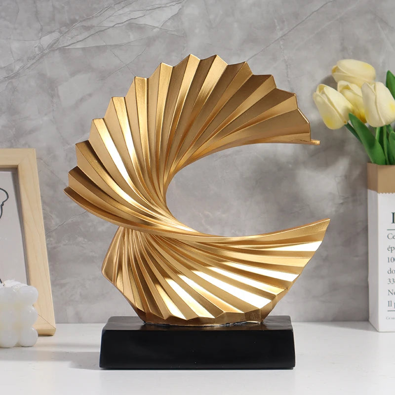 Golden Wave Resin Sculpture – Abstract Art Decor - Homestead & Co