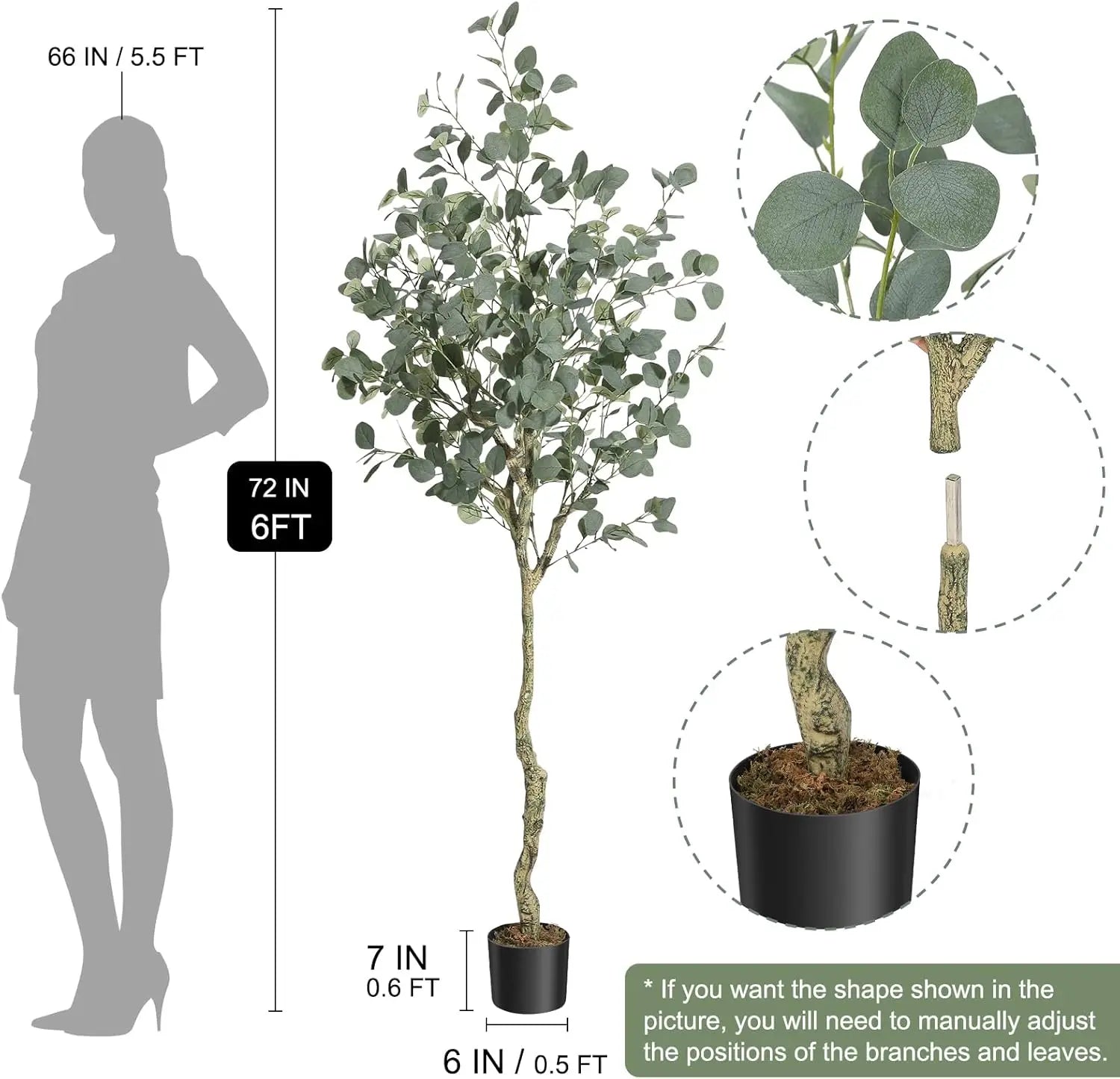 Artificial Eucalyptus Tree – Large Potted Faux Plant for Modern Home, Office, - Homestead & Co