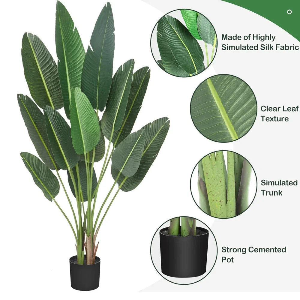 72-Inch Artificial Bird of Paradise Tree – 6 Ft Faux Indoor Banana Tree with Pot - Homestead & Co