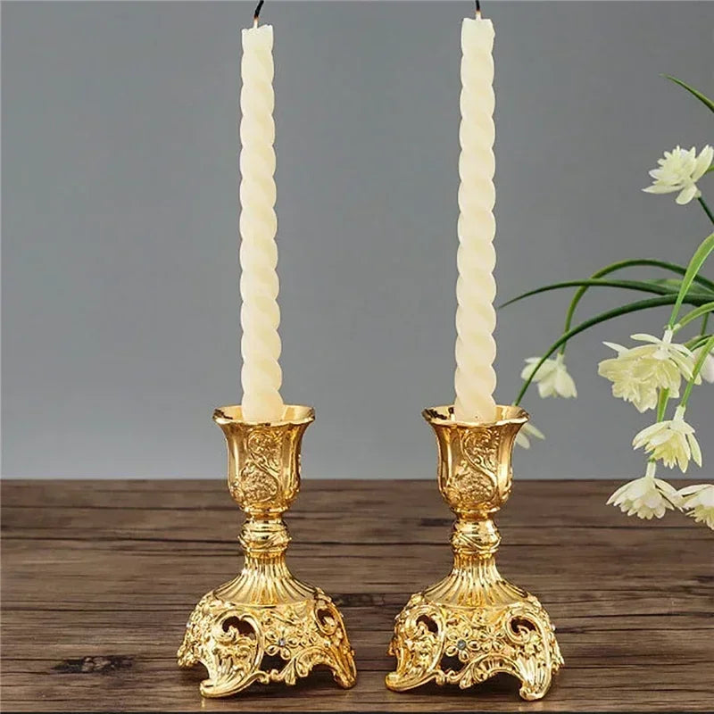 2-Piece Retro Gold & Silver Candle Holders – European Style Zinc Alloy Candlesticks - Homestead & Co
