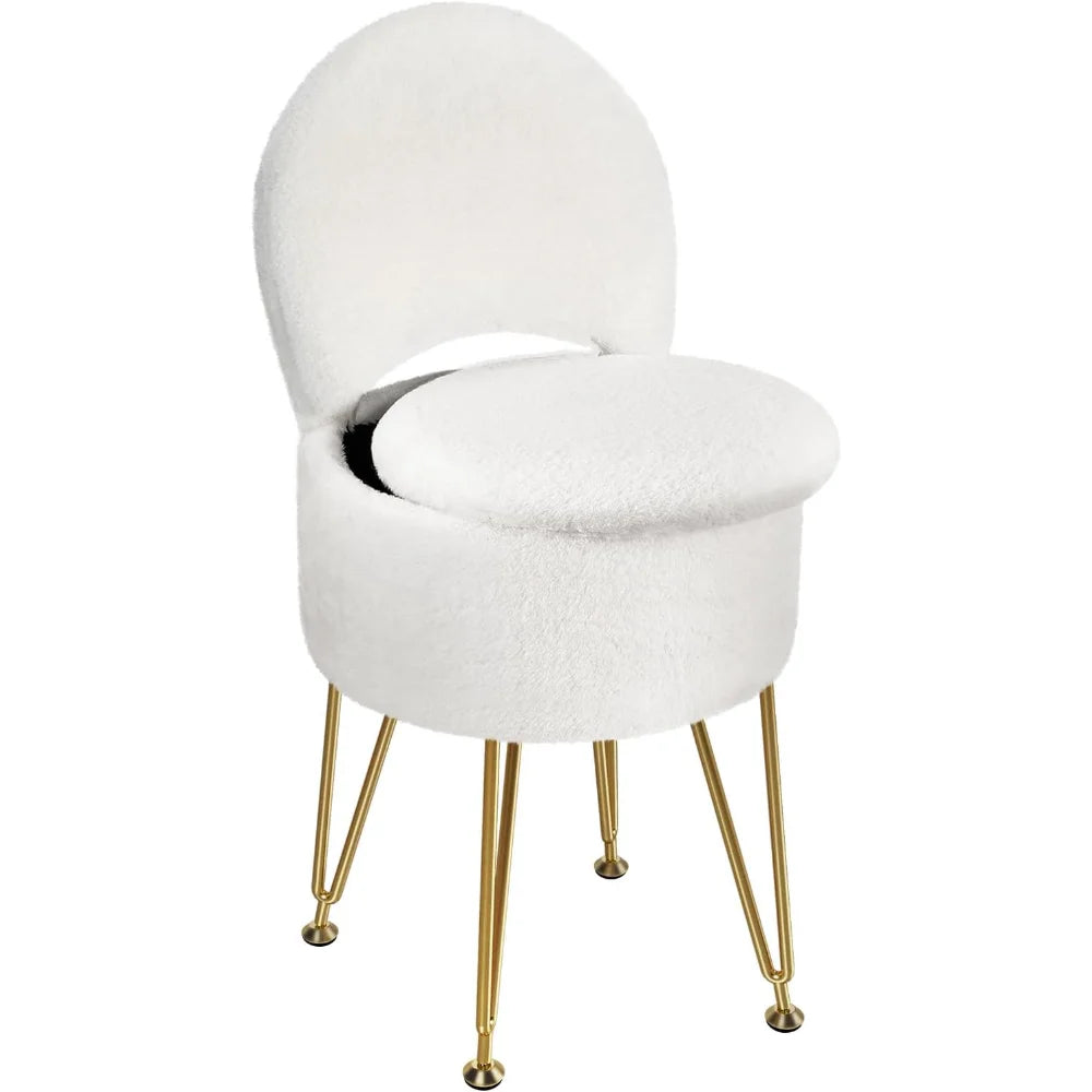 Vanity Stool Chair with Storage and Folding Backrest - Homestead & Co