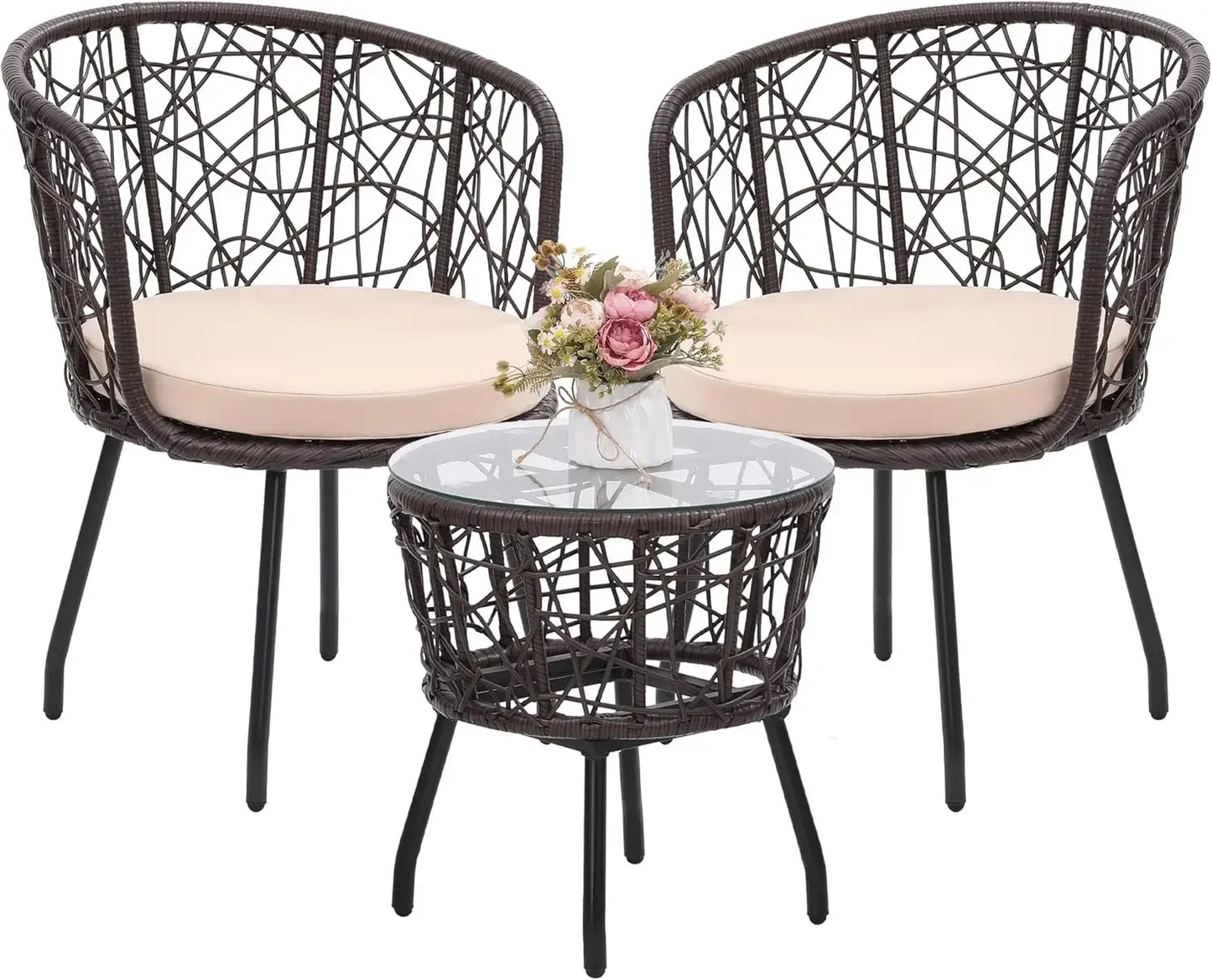 3-Piece Outdoor Rattan Bistro Set – All-Weather Wicker Conversation Chairs Table - Homestead & Co