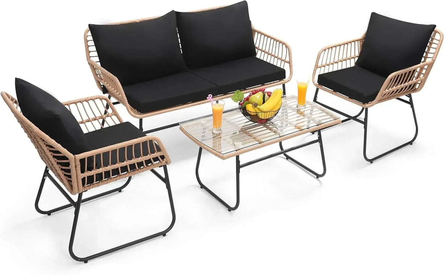 3-Piece Outdoor Rattan Bistro Set – All-Weather Wicker Conversation Chairs Table - Homestead & Co