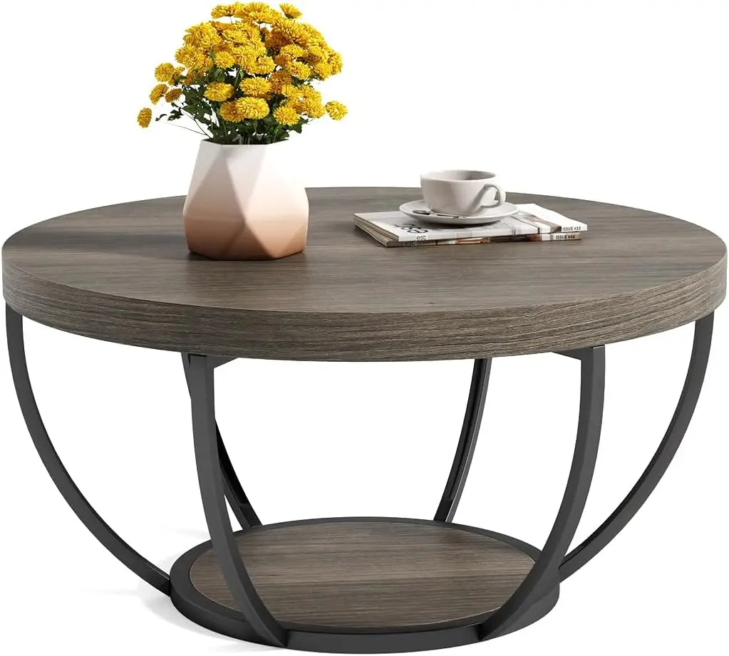 32" Round Marble Coffee Table – 2-Tier Modern Center Table - Homestead & Co