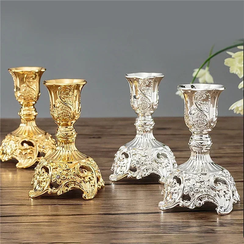 2-Piece Retro Gold & Silver Candle Holders – European Style Zinc Alloy Candlesticks - Homestead & Co