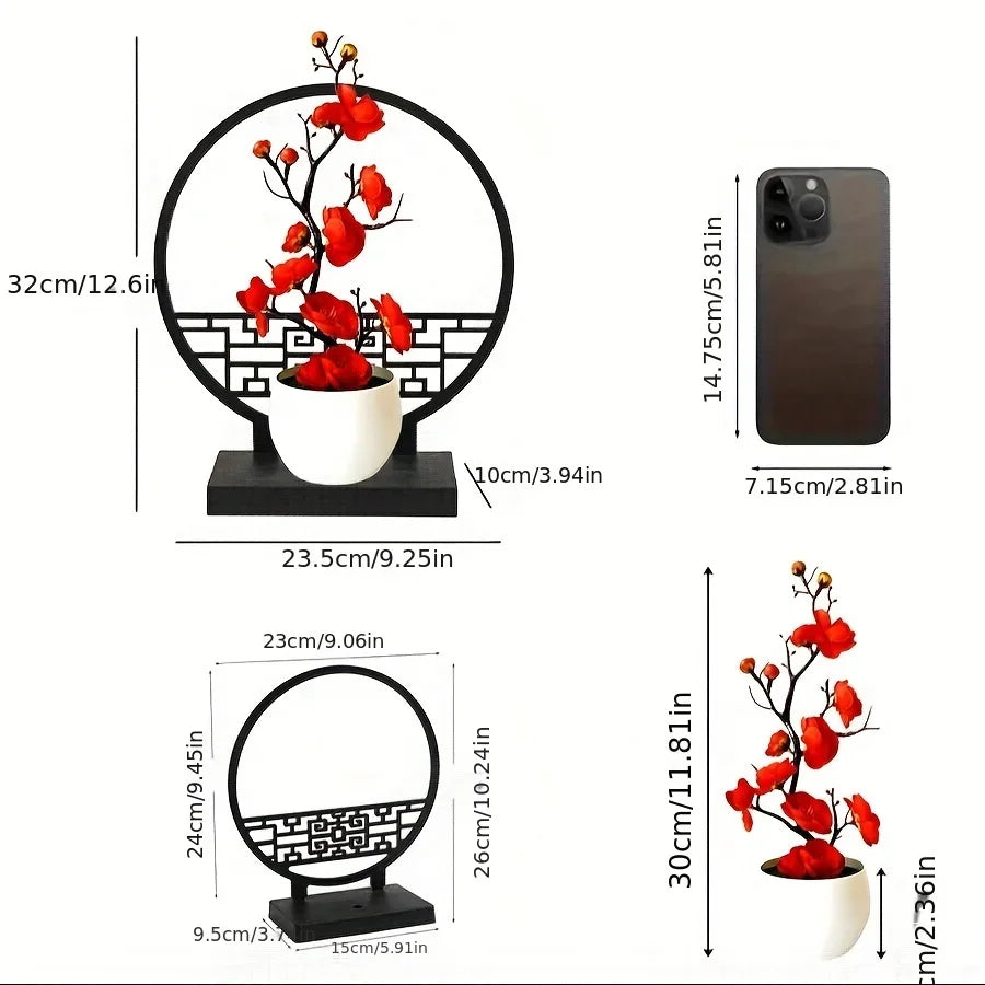 Blossom Bonsai with Decorative Screen Base – Elegant Faux Floral Arrangement for Decor - Homestead & Co