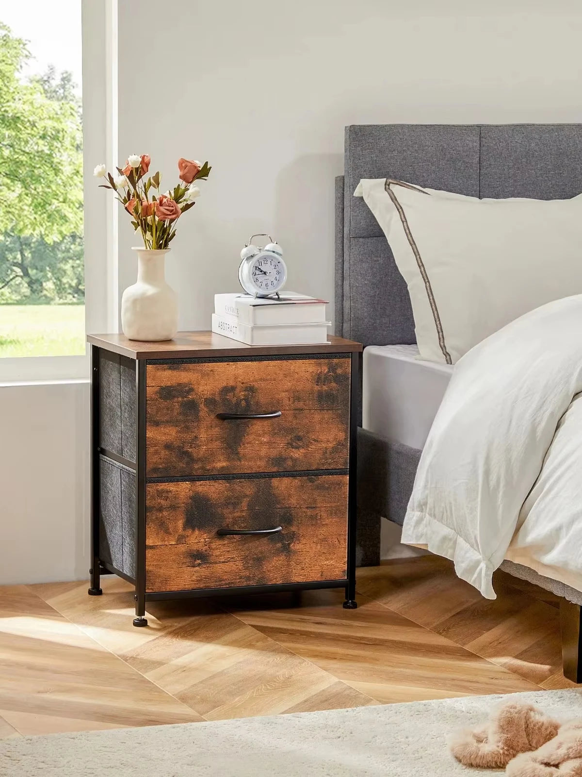 2-Drawer Fabric Nightstand – Modern Bedside Table with Storage  for home - Homestead & Co