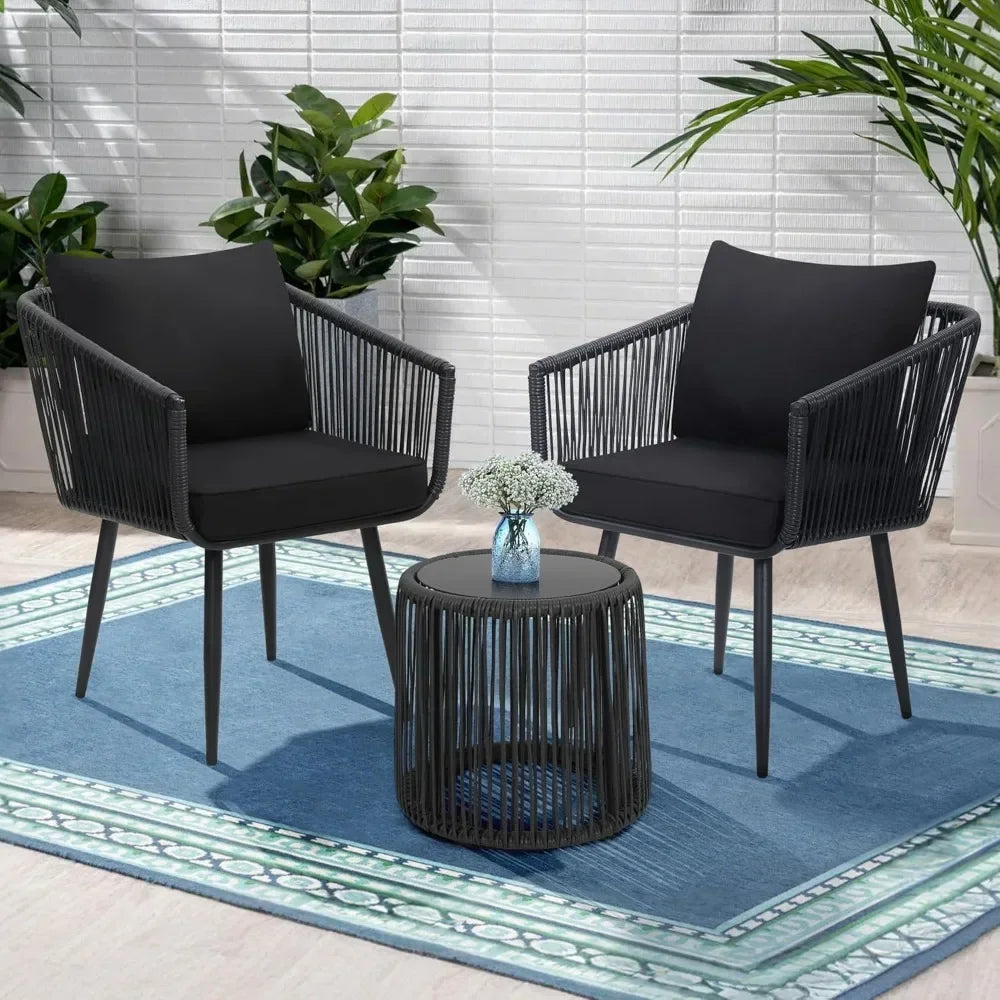 3-Piece Outdoor Rattan Bistro Set – All-Weather Wicker Conversation Chairs Table - Homestead & Co