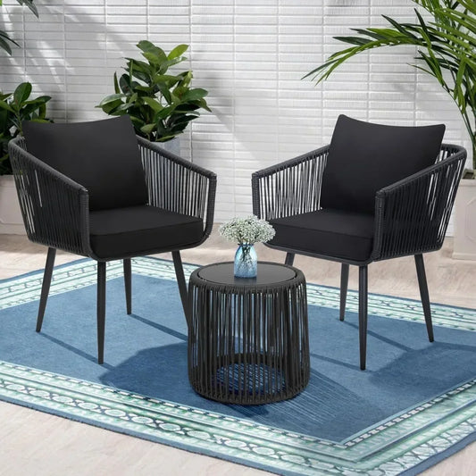3-Piece Outdoor Rattan Bistro Set – All-Weather Wicker Conversation Chairs Table - Homestead & Co