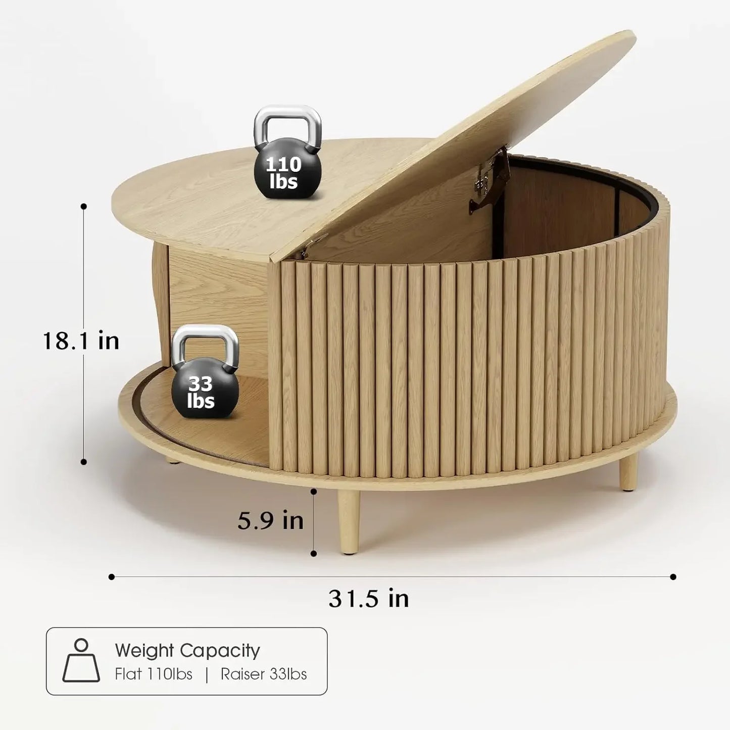 Round Mid-Century Modern Coffee Table with Hidden Storage - Homestead & Co