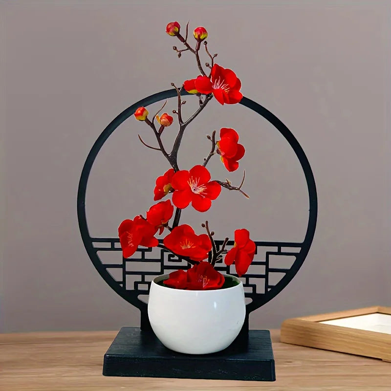 Blossom Bonsai with Decorative Screen Base – Elegant Faux Floral Arrangement for Decor - Homestead & Co