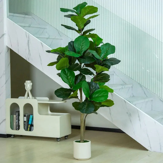 5FT Artificial Fiddle Leaf Fig Tree with White Planter Pot - Homestead & Co