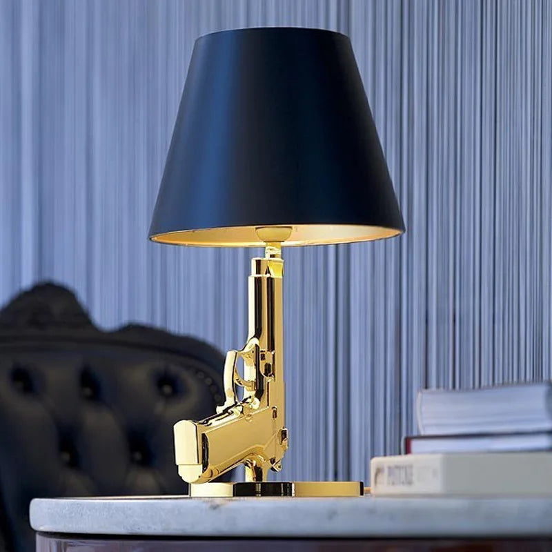 Gold-Plated Gun Table Lamp – Art Deco Decorative Accent Light for Living Room - Homestead & Co