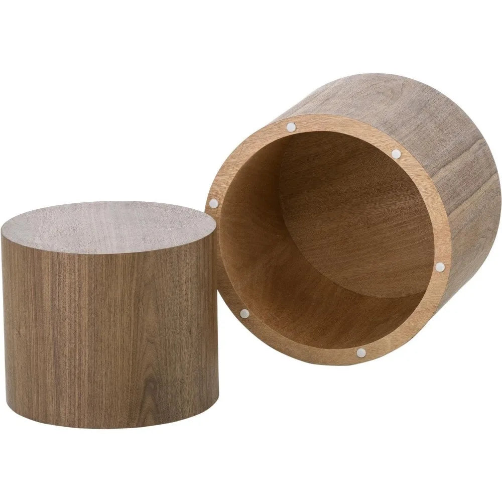 Set of 2 Nesting Round Coffee Tables – Walnut Wooden Accent Tables - Homestead & Co