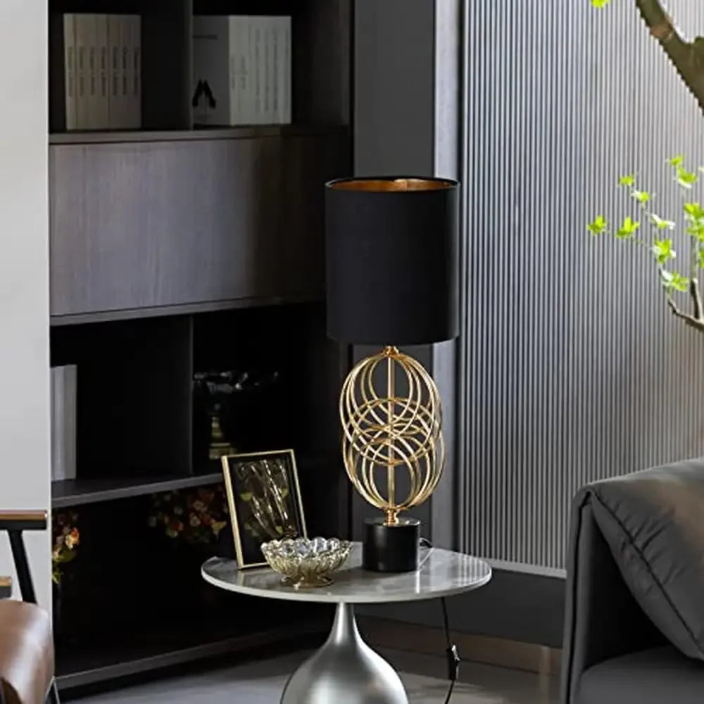 26" Modern Metal Table Lamp with Gold Base and Black Lampshade - Homestead & Co