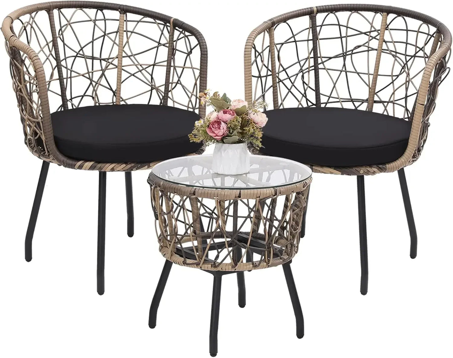 3-Piece Outdoor Rattan Bistro Set – All-Weather Wicker Conversation Chairs Table - Homestead & Co