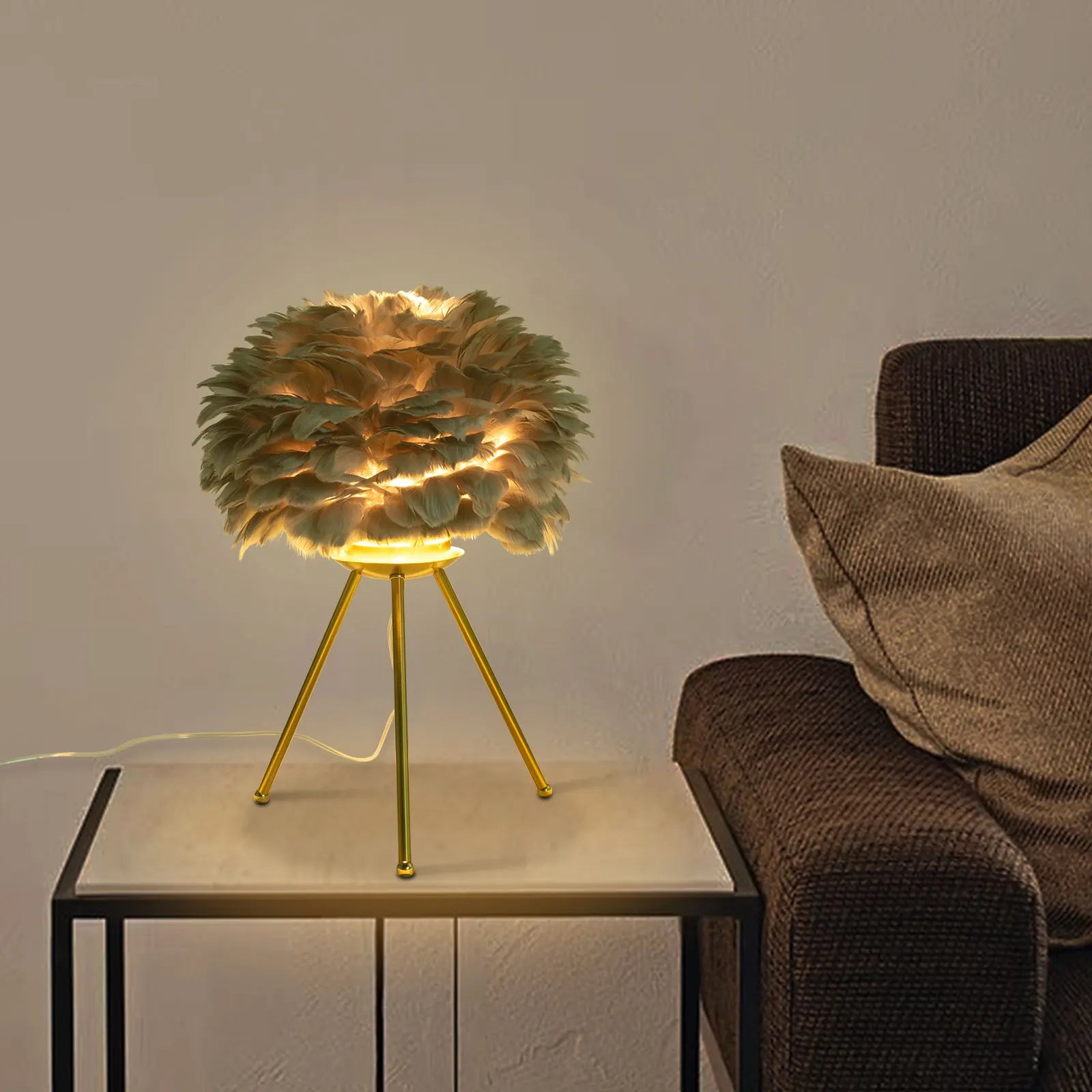 Elegant Feather Table Lamp – Soft White Feather Shade - Homestead & Co