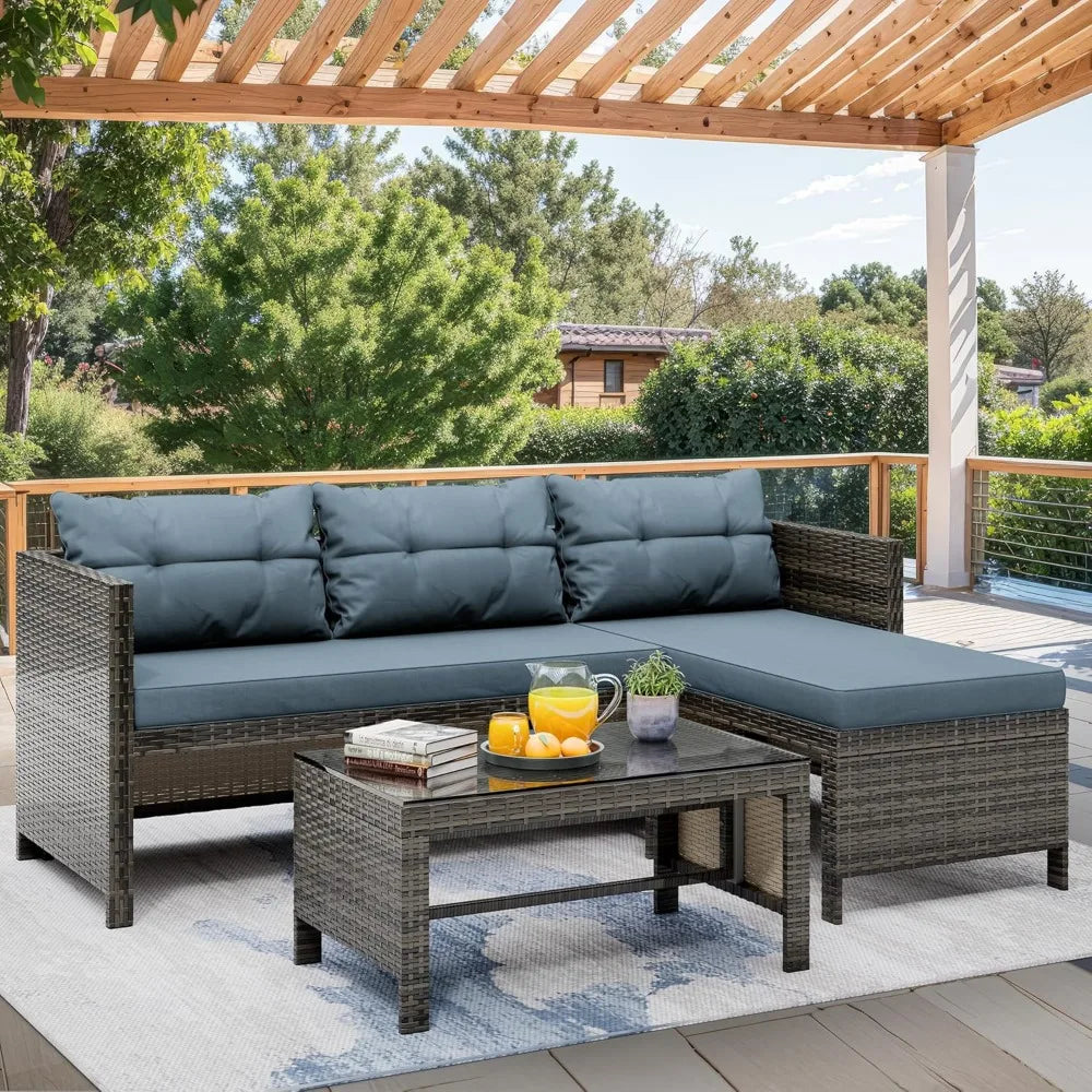 3-Piece Outdoor Patio Furniture Set – All-Weather PE Rattan L-Shaped - Homestead & Co