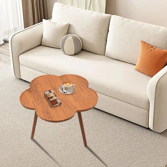 23.6" Flower-Shaped Wooden Coffee Table – Cute Log Color Side Table - Homestead & Co