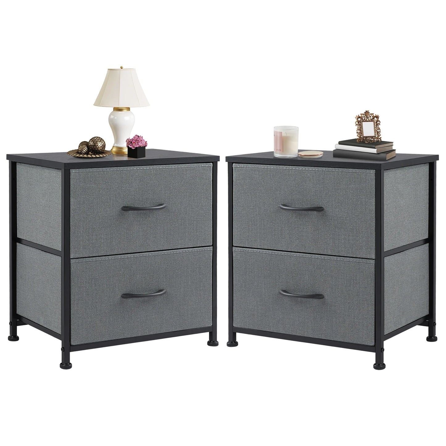 2-Drawer Fabric Nightstand – Modern Bedside Table with Storage  for home - Homestead & Co