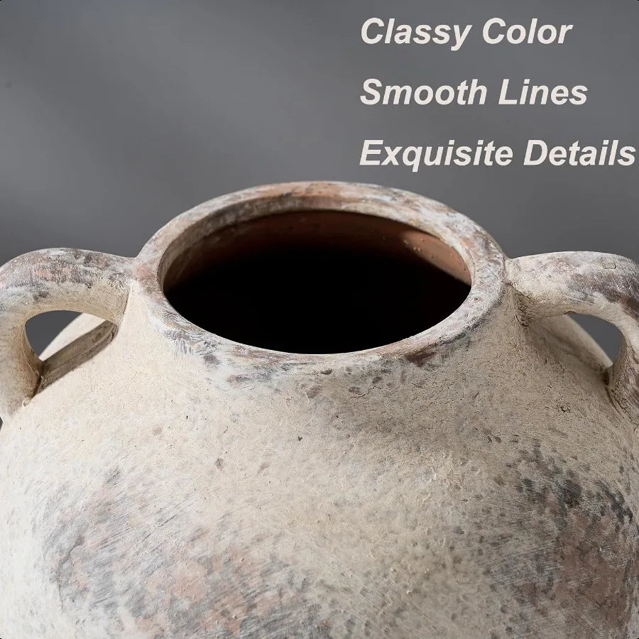 5.8-Inch Ceramic Terracotta Vase with Handles – Rustic Farmhouse Gray Decorative Vase - Homestead & Co