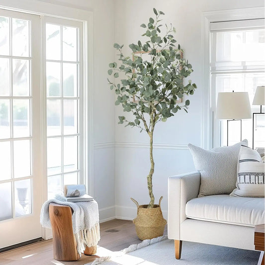 Artificial Eucalyptus Tree – Large Potted Faux Plant for Modern Home, Office, - Homestead & Co