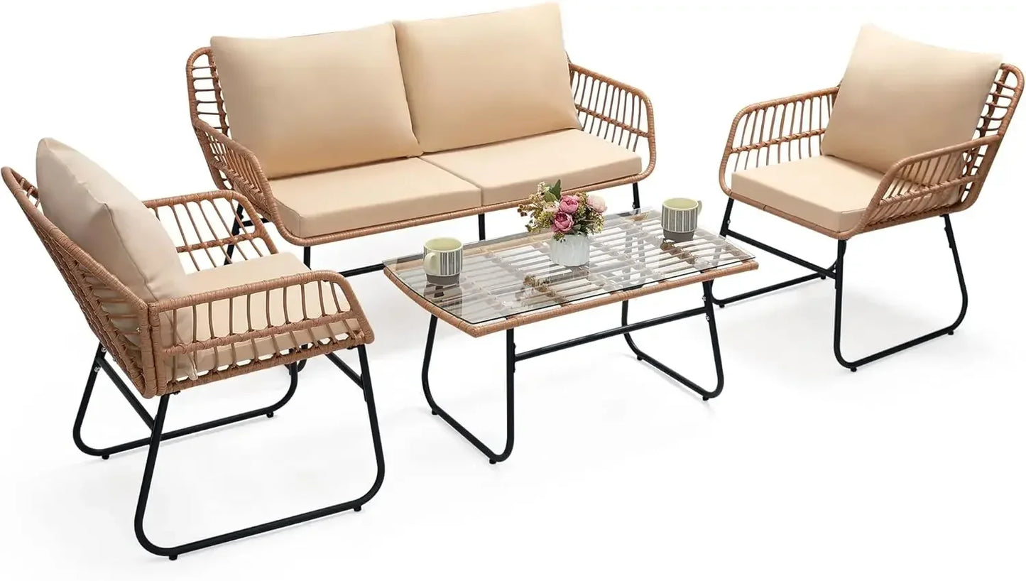 3-Piece Outdoor Rattan Bistro Set – All-Weather Wicker Conversation Chairs Table - Homestead & Co