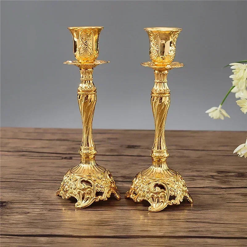 2-Piece Retro Gold & Silver Candle Holders – European Style Zinc Alloy Candlesticks - Homestead & Co