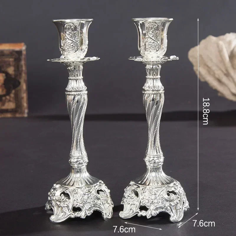2-Piece Retro Gold & Silver Candle Holders – European Style Zinc Alloy Candlesticks - Homestead & Co