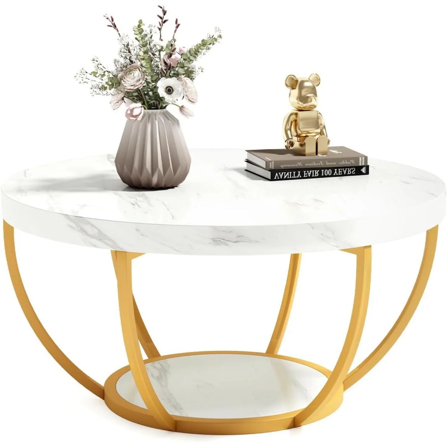 32" Round Marble Coffee Table – 2-Tier Modern Center Table - Homestead & Co