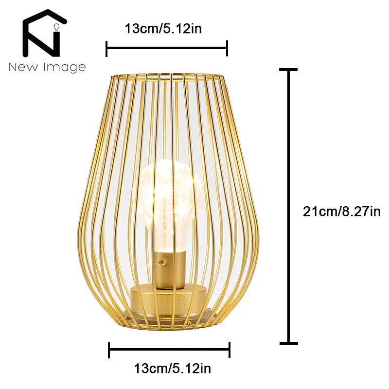 Golden Cage-Style Cordless Table Lamp –  LED Lantern with Warm Light - Homestead & Co