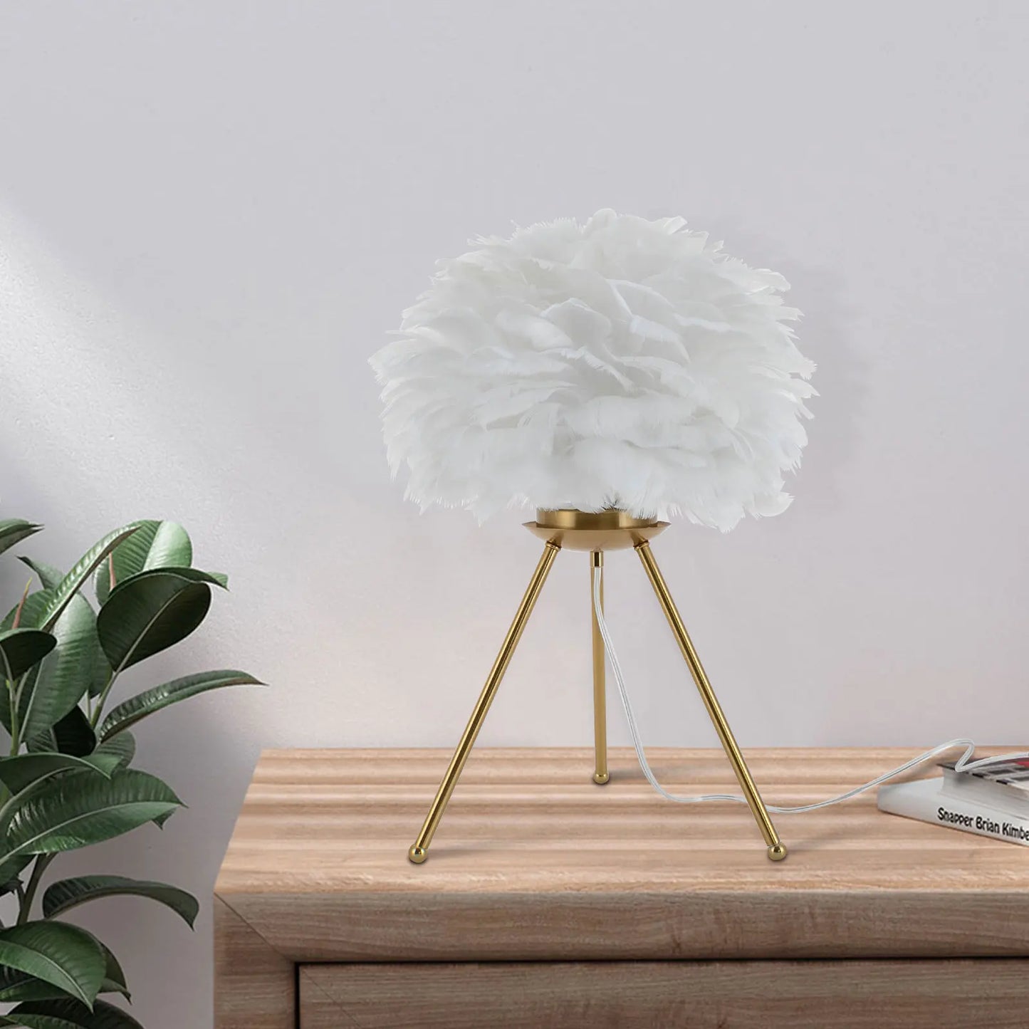 Elegant Feather Table Lamp – Soft White Feather Shade - Homestead & Co