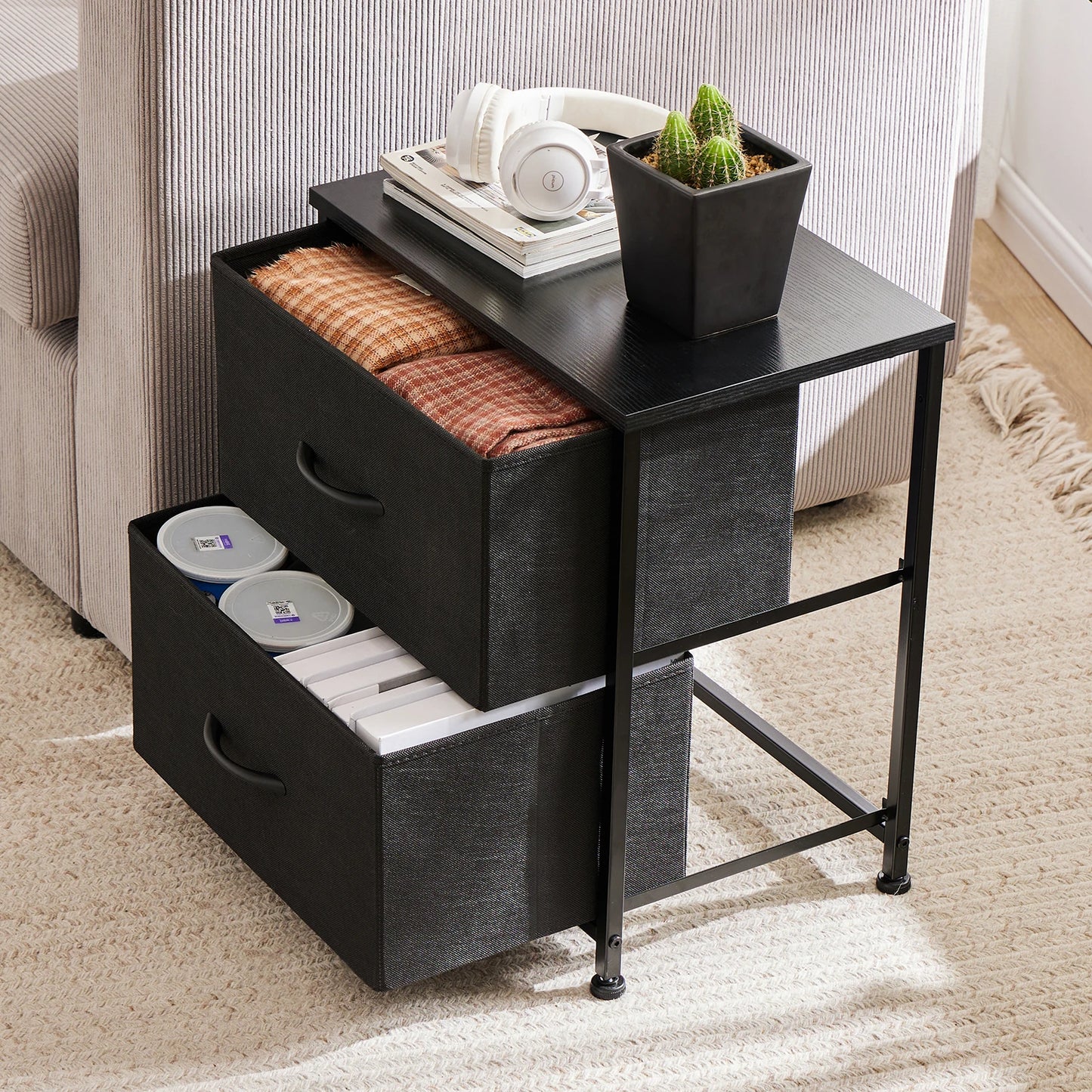2-Drawer Fabric Nightstand – Modern Bedside Table with Storage  for home - Homestead & Co