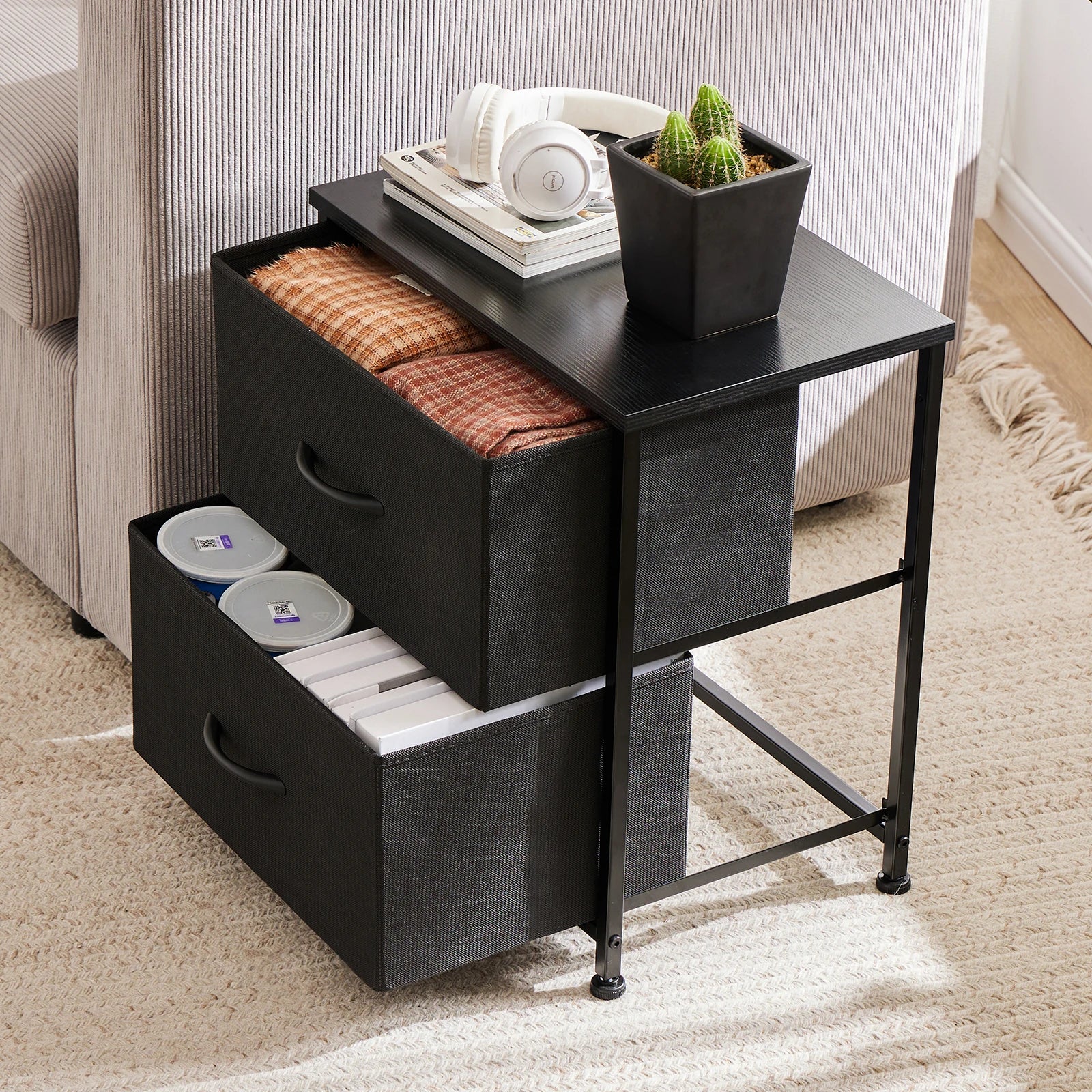 2-Drawer Fabric Nightstand – Modern Bedside Table with Storage  for home - Homestead & Co