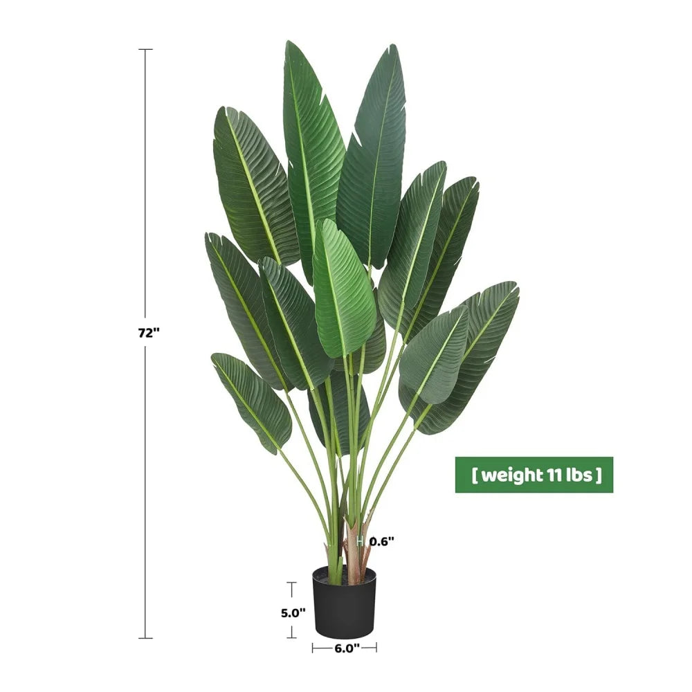 72-Inch Artificial Bird of Paradise Tree – 6 Ft Faux Indoor Banana Tree with Pot - Homestead & Co