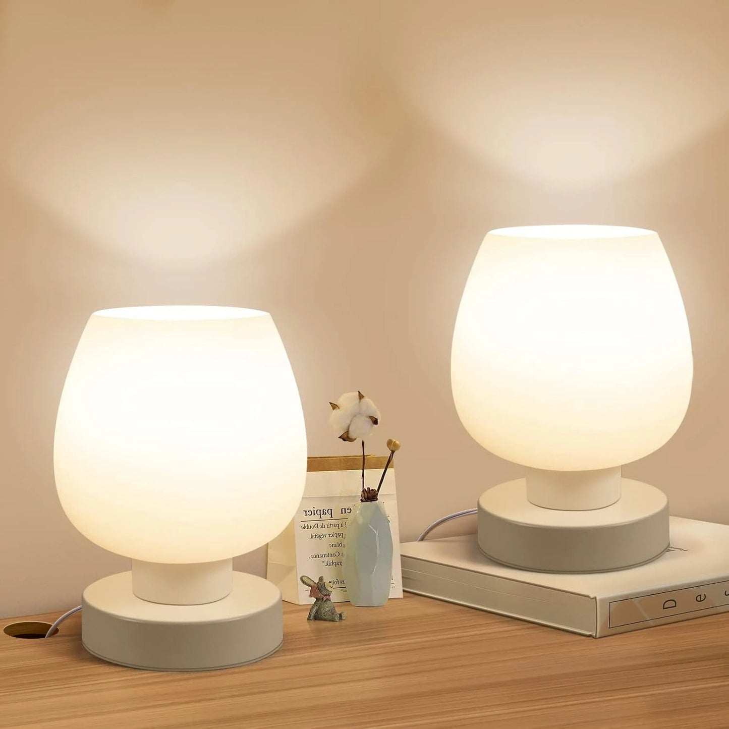 Set of 2 Modern Frosted Glass Table Lamps – Dimmable Decorative Bedside Lamps - Homestead & Co