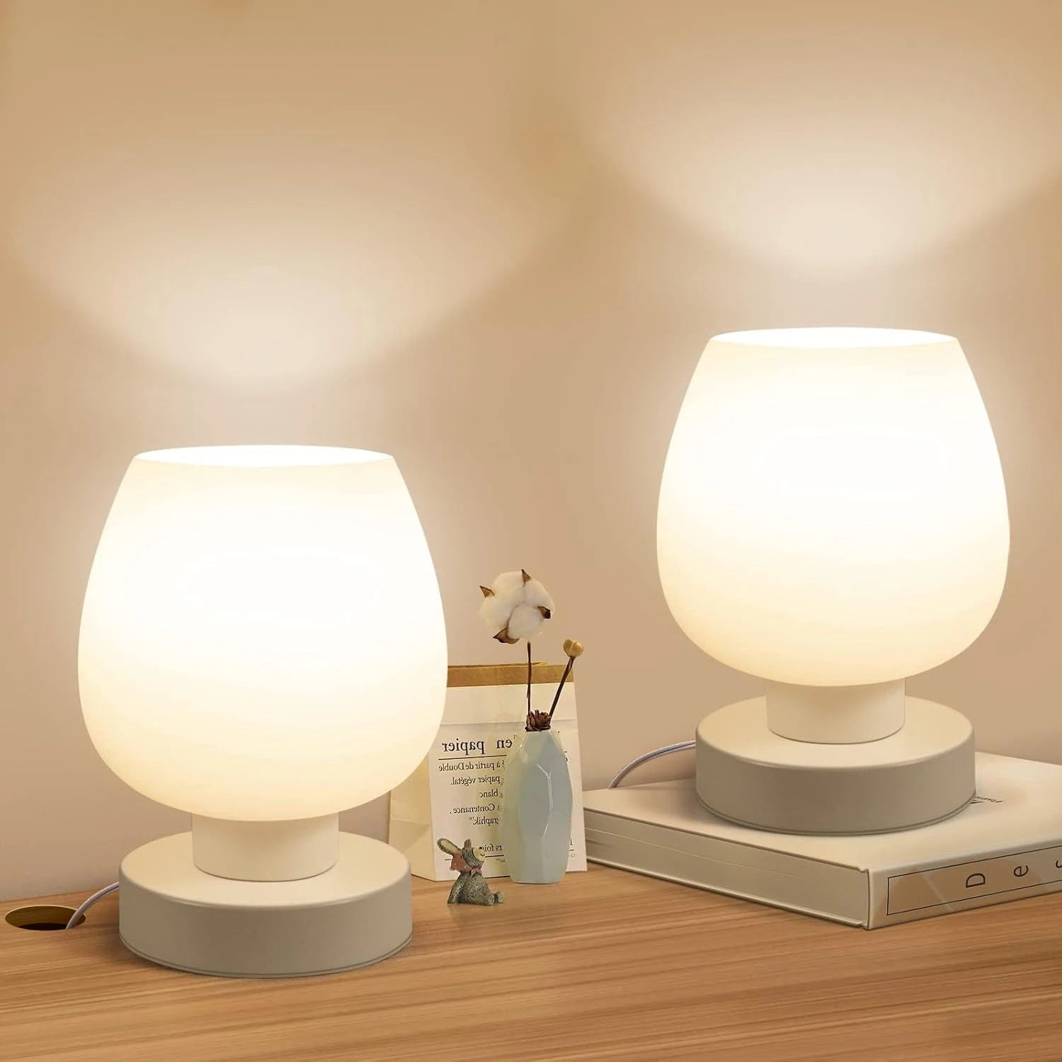 Set of 2 Modern Frosted Glass Table Lamps – Dimmable Decorative Bedside Lamps - Homestead & Co