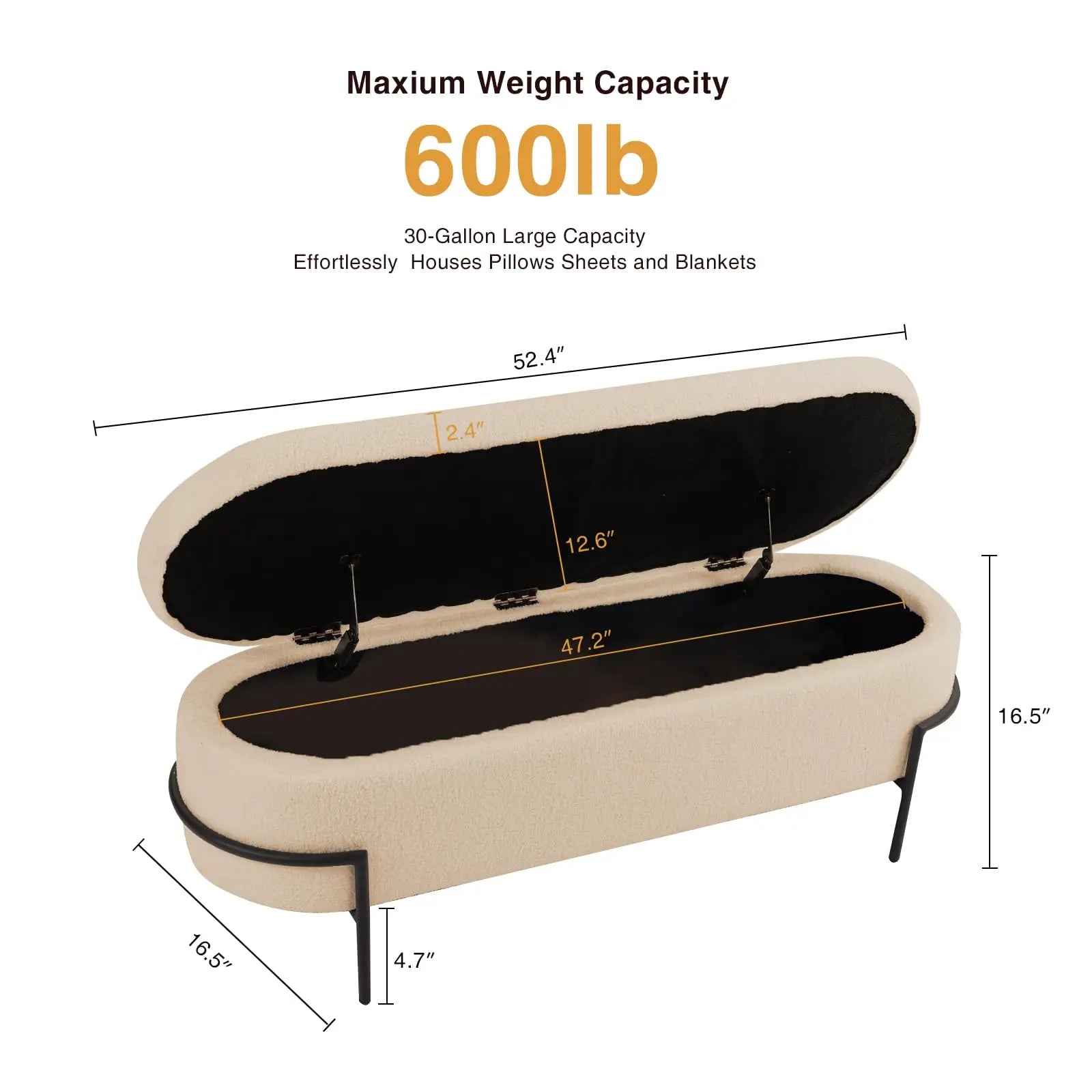 Sherpa Upholstered Storage Ottoman Bench – Modern Oval Footstool - Homestead & Co