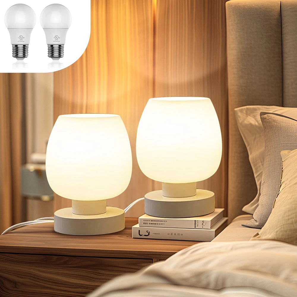 Set of 2 Modern Frosted Glass Table Lamps – Dimmable Decorative Bedside Lamps - Homestead & Co